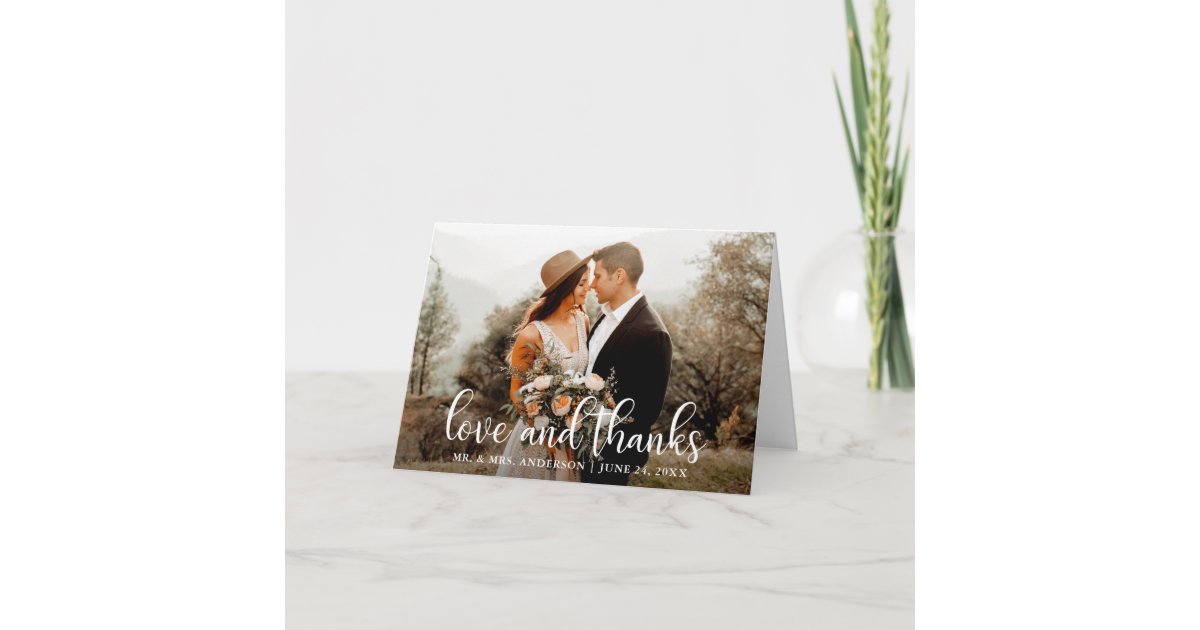 Modern Script Wedding Love and Thanks Folded Thank You Card | Zazzle