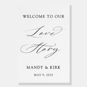 Modern Script Wedding Love Story Welcome Sign