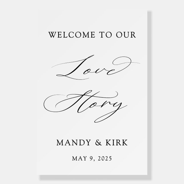 Modern Script Wedding Love Story Welcome Sign (Front)