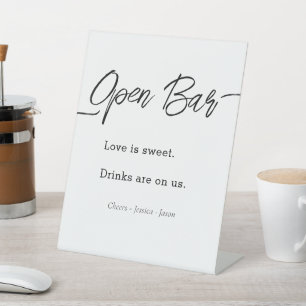 Modern Script Wedding Open Bar Simple Event Pedestal Sign