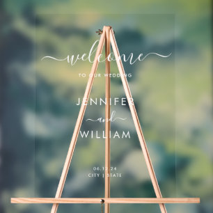 Modern Script Wedding Party Welcome White Acrylic Sign