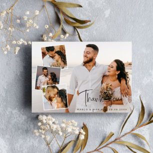 Modern Script Wedding Photo Collage Thank You