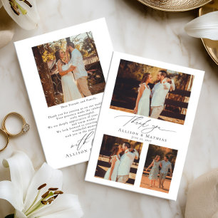 Modern Script Wedding Photo Collage Thank You Card