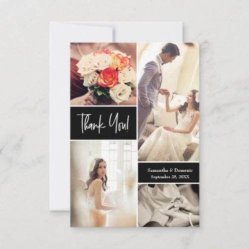 Modern Script Wedding Photo collage  Thank You Card
