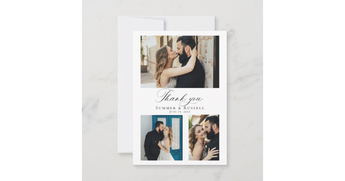 Modern Script Wedding Photo Collage Thank You Card | Zazzle