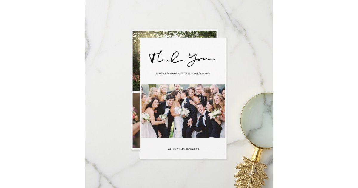 Modern Script Wedding Photo Collage Thank You Card | Zazzle