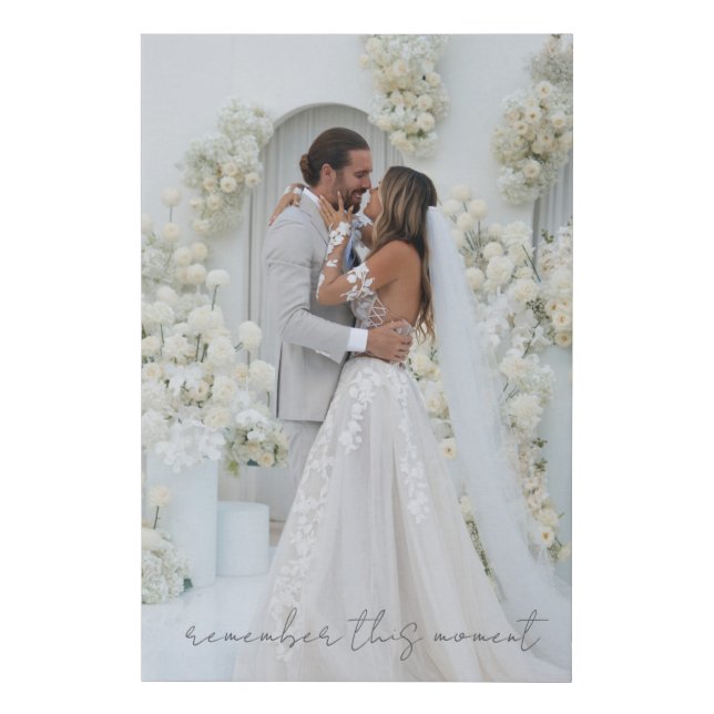 Modern Script Wedding Photo Remember This Moment Faux Canvas Print (Front)