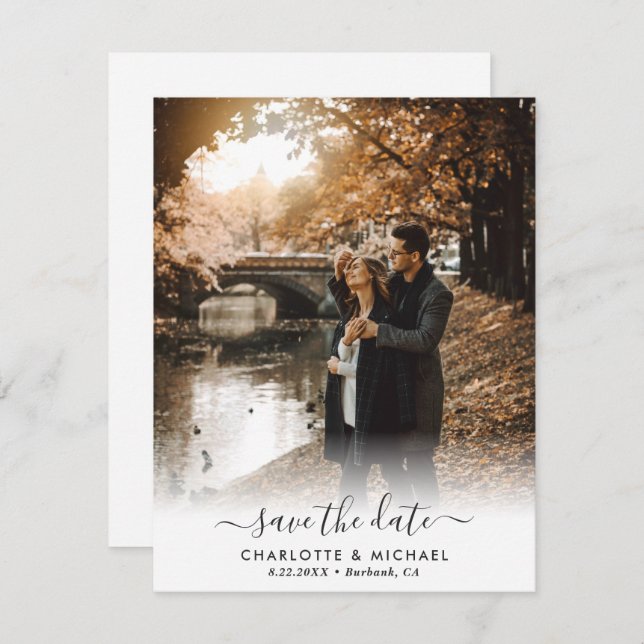 Modern Script Wedding Photo Save The Date Cards (Front/Back)