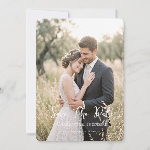 Modern Script Wedding Photo Save the Date Invitation