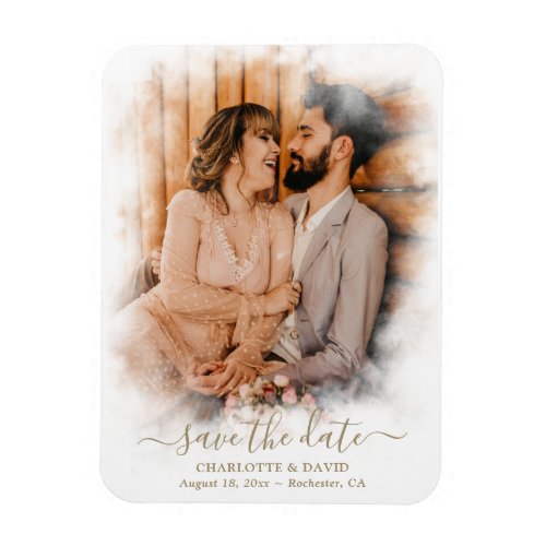 Modern Script Wedding Photo Save The Date Magnet