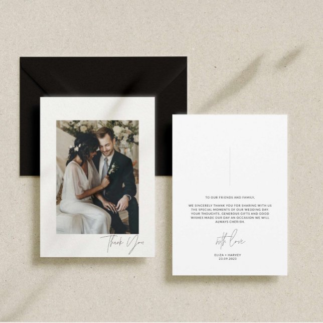 Modern Script Wedding Photo Thank You Card (minimalistic wedding thank you card)