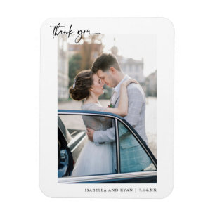Modern Script Wedding Photo Thank You Magnet