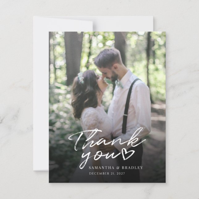 Modern Script Wedding Photo Thank You Note Card (Front)