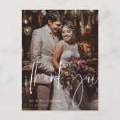 Modern Script Wedding Photo Thank You Postcard (Front)