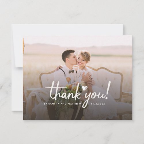 Modern Script Wedding Photos Thank You Note Card