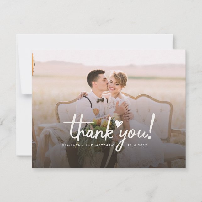 Modern Script Wedding Photos Thank You Note Card (Front)