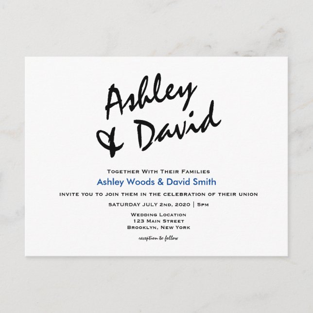 Modern Script Wedding Postcard (Front)