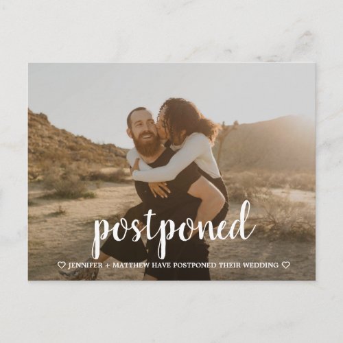 Modern Script Wedding Postponement Date Change Postcard