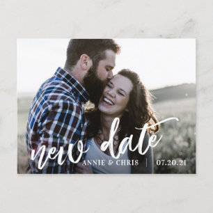 Modern Script Wedding Postponement Save New Date Announcement Postcard