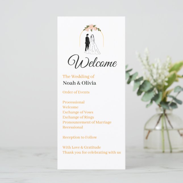 Modern Script Wedding Program Card (Standing Front)