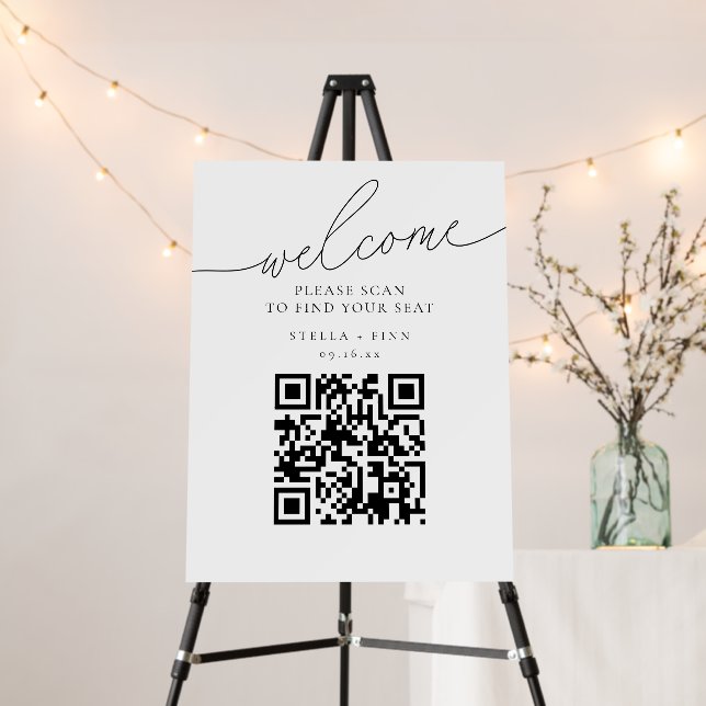 Modern Script Wedding QR Code Seating Chart Foam Board (In Situ (Stand))