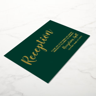 Modern Script Wedding Reception Emerald and Gold  Foil Invitation