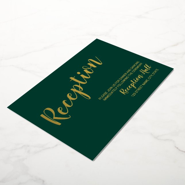 Modern Script Wedding Reception Emerald and Gold  Foil Invitation (Rotated)