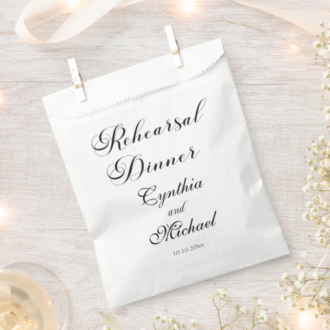 Modern Script Wedding Rehearsal Dinner Favor Bag (Clipped)