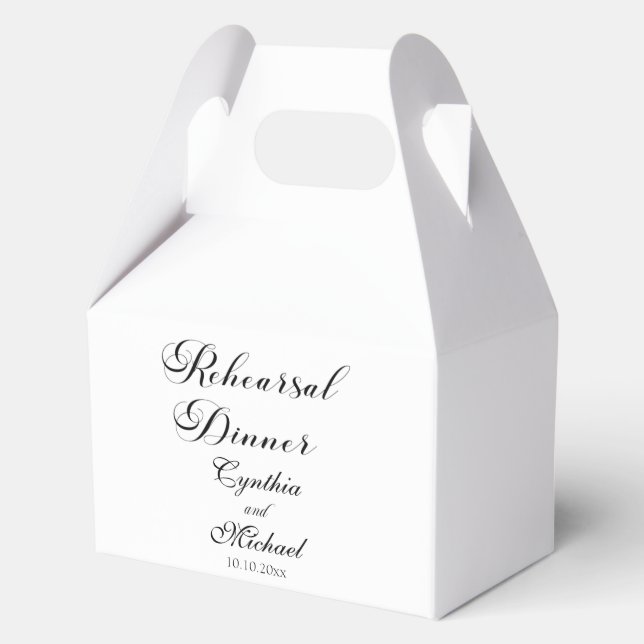 Modern Script Wedding Rehearsal Dinner Favor Boxes (Front)
