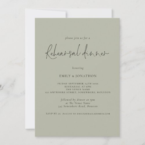 Modern Script Wedding Rehearsal Dinner Light Sage Invitation