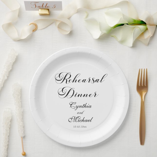 Modern Script Wedding Rehearsal Dinner Paper Plates (Wedding)