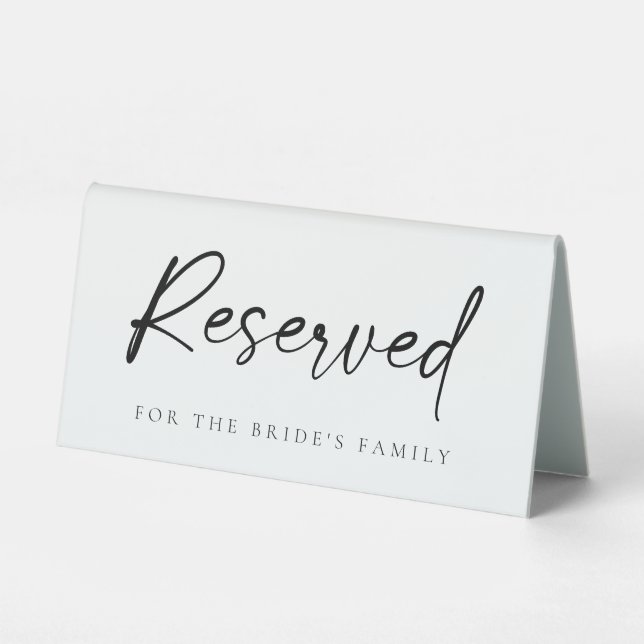 Modern Script Wedding Reserved Table Tent (Front)