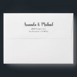 Modern Script Wedding Return Address Template Envelope<br><div class="desc">These white pre-addressed 5 x 7 wedding invitation envelopes are easy to customize with your details. We've placed your return address on the flap in a standard black, but you can easily change the text color to suit your style. In that case, you might see a color in the editing...</div>