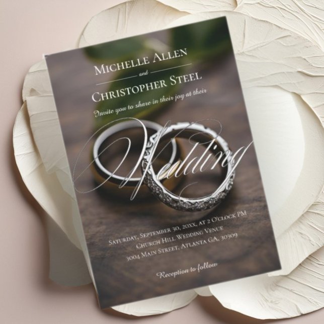 Modern Script Wedding Rings Invitation (Creator Uploaded)