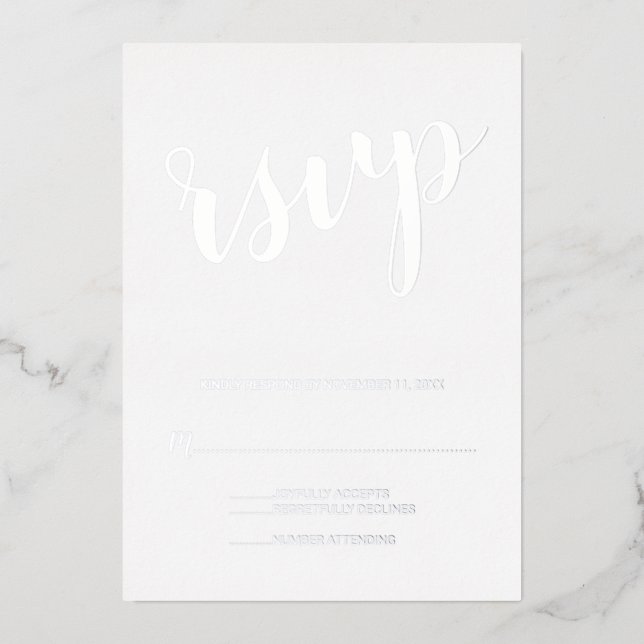 Modern Script Wedding RSVP Silver Foil Invitation (Front)