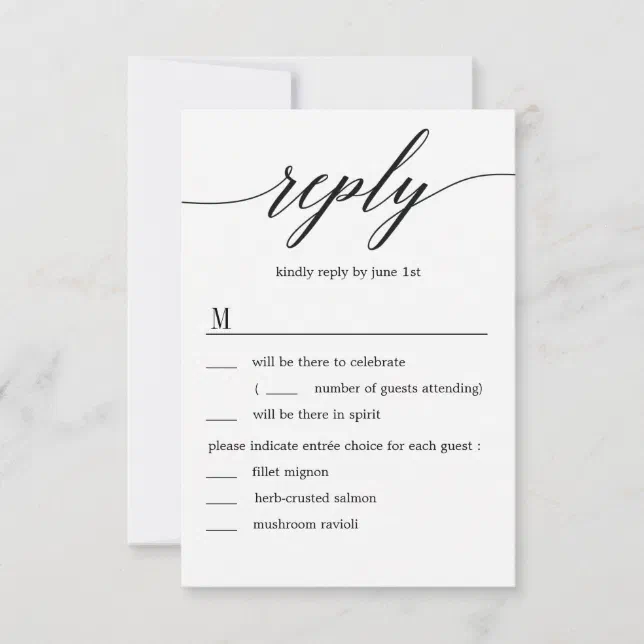 Modern Script Wedding RSVP with Menu Options Invitation | Zazzle