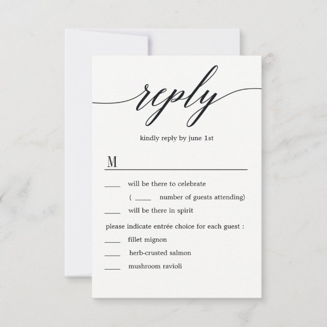 Modern Script Wedding RSVP with Menu Options Invitation (Front)