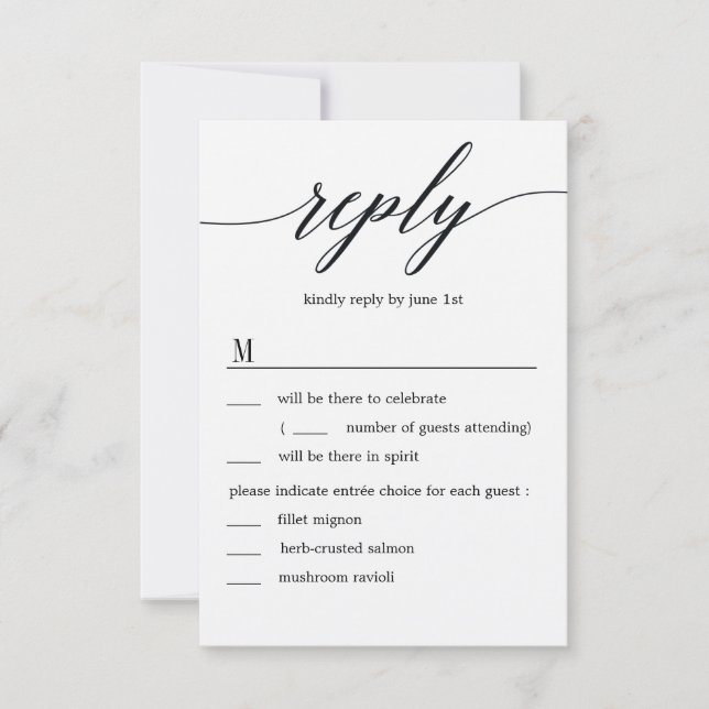 Modern Script Wedding RSVP with Menu Options Kraft Invitation (Front)