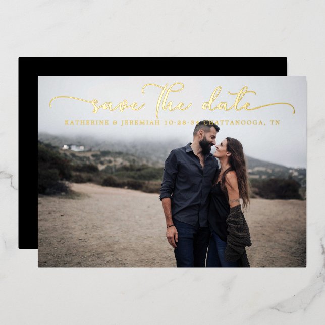 Modern Script Wedding Save the Date Foil Invitation (Front/Back)