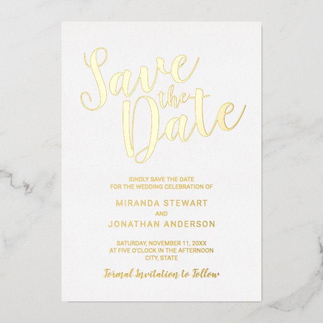 Modern Script Wedding Save the Date Gold Foil Invitation (Front)