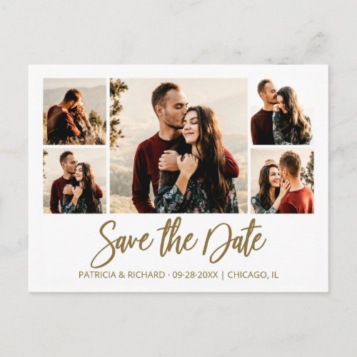 Modern Script Wedding Save The Date Photo Collage Postcard