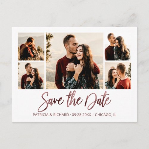 Modern Script Wedding Save The Date Photo Collage Postcard