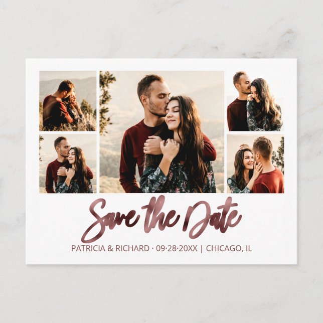 Modern Script Wedding Save The Date Photo Collage Postcard (Front)
