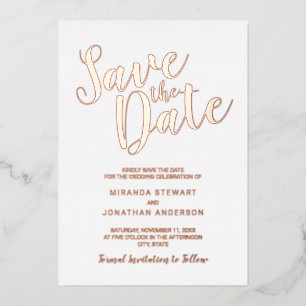Modern Script Wedding Save the Date Rose Gold Foil Invitation