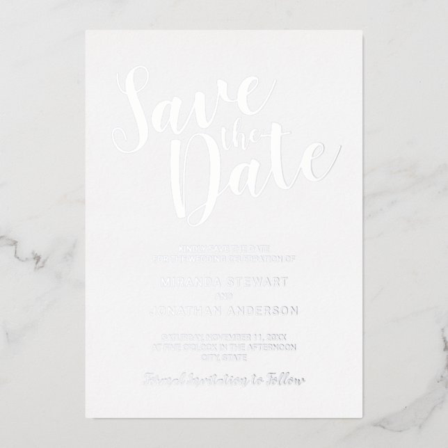Modern Script Wedding Save the Date Silver Foil Invitation (Front)
