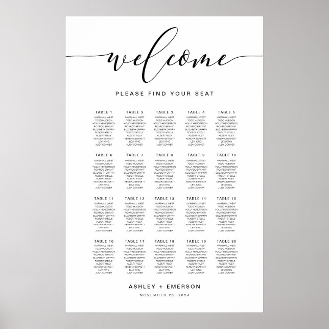 Modern Script Wedding Seating Chart Poster (Front)