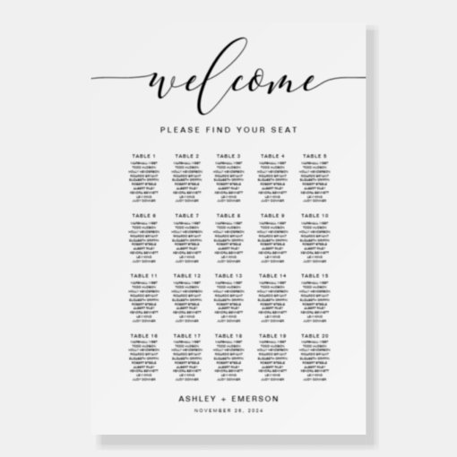 Modern Script Wedding Seating Chart Poster | Zazzle