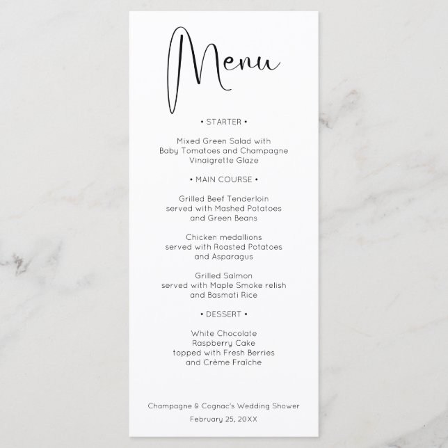 Modern Script Wedding Shower Menu (Front)