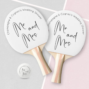 Modern Script Wedding Shower Mr and Mrs Ping Pong Paddle