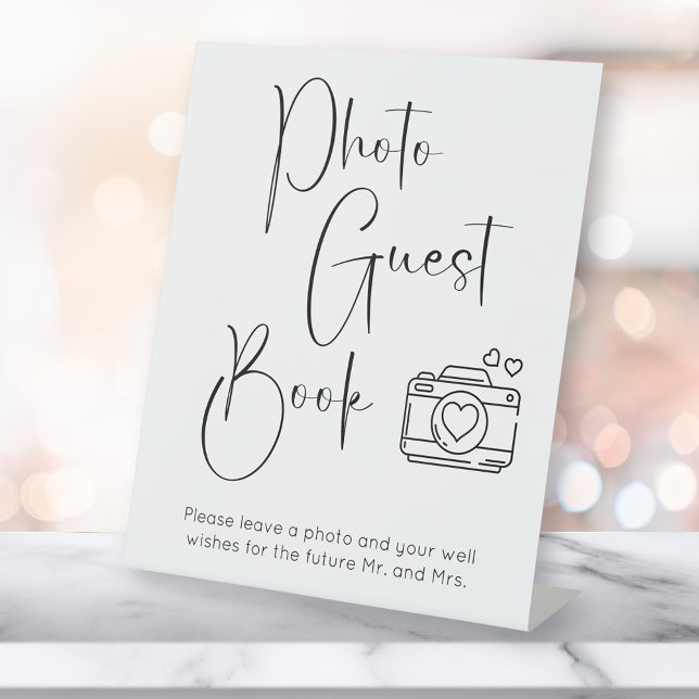 Modern Script Wedding Shower Photo Guest Book Pedestal Sign (Creator Uploaded)